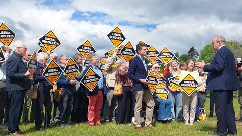 Ed Davey at a rally in Redhill