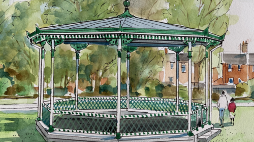 Watercolour painting of Dorking Bandstand