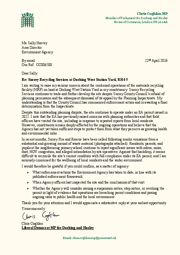 Letter to Environment Agency
